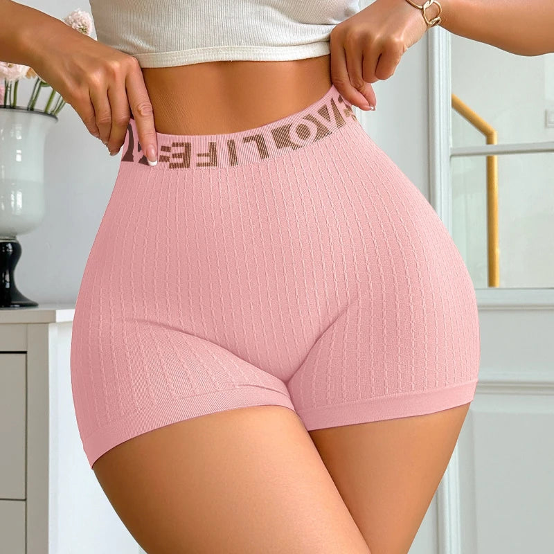High-waisted Sports Shorts, Letter-knitted Fashion Casual Women's Boxers, Non-marking, Hip Lift, Breathable Multi-color Optional