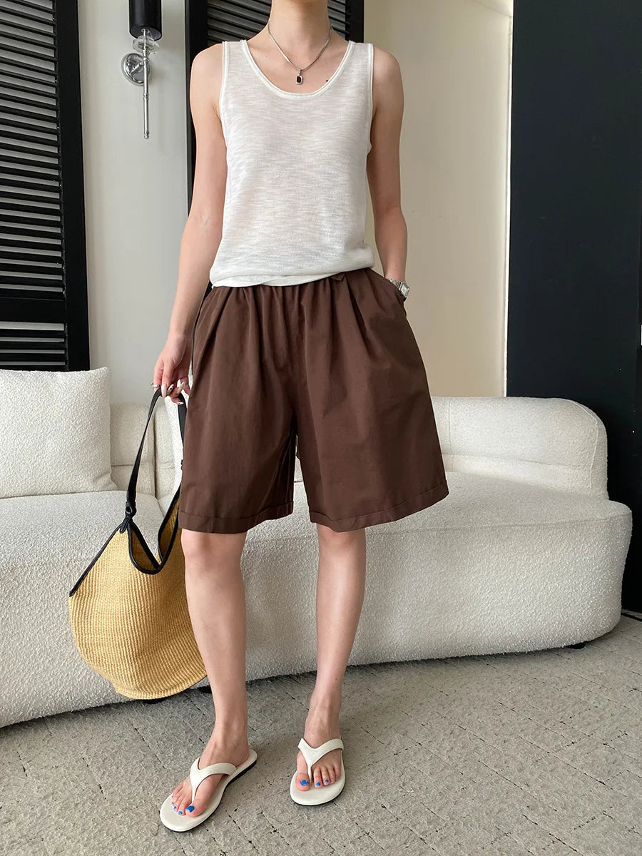 Summer women's relaxed loose wide leg A-line casual shorts versatile