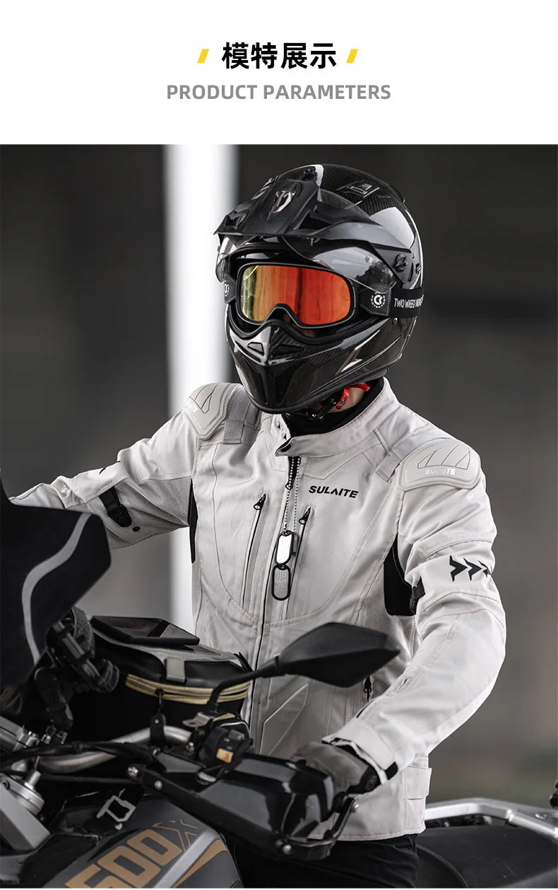 SULAITE Summer Motorcycle Jacket Suit Breathable Riding Gear Protective Racing Coat Motorbike Equipment for Men