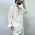 Simple Loose Hollowed-out Draped V-neck Loose Shirt for Men Solid Color Y2K Blouse Fashion Tops Chic Casual Male Clothes