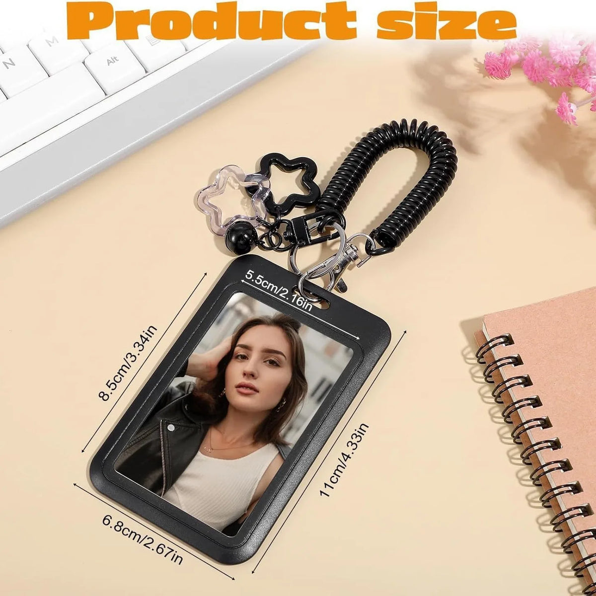 Cute Simple Protective Card Holder with Keychain Colorful Star Retractable Spring Lanyard ID Card Photo Postcard Holder Charms