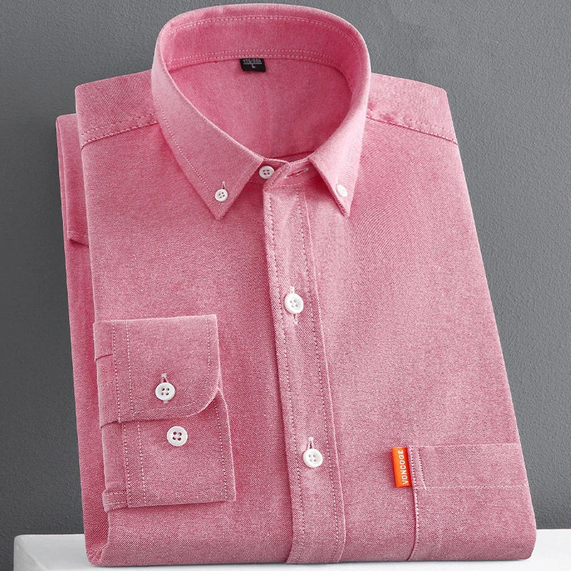 100% Cotton Men's Oxford Shirts Long Sleeve Solid Color Turn Down Collar Regular Fit Daily Men Clothing Button-down White Shirt