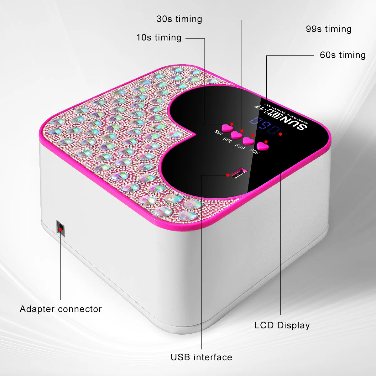 3D Diamond UV LED Nail Lamp For Fast Drying Gel Nail Phototherapy Heart Shape Machine 45 LEDs Manicure Salon Tool Equipment