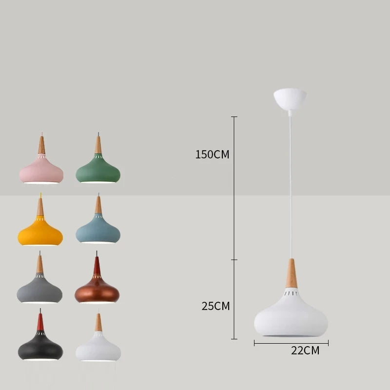 GEW Nordic Modern Funnel Pendant Light Wood Aluminum E27 Multi Color Hanging Lamp for Dining Kitchen Island Bedside