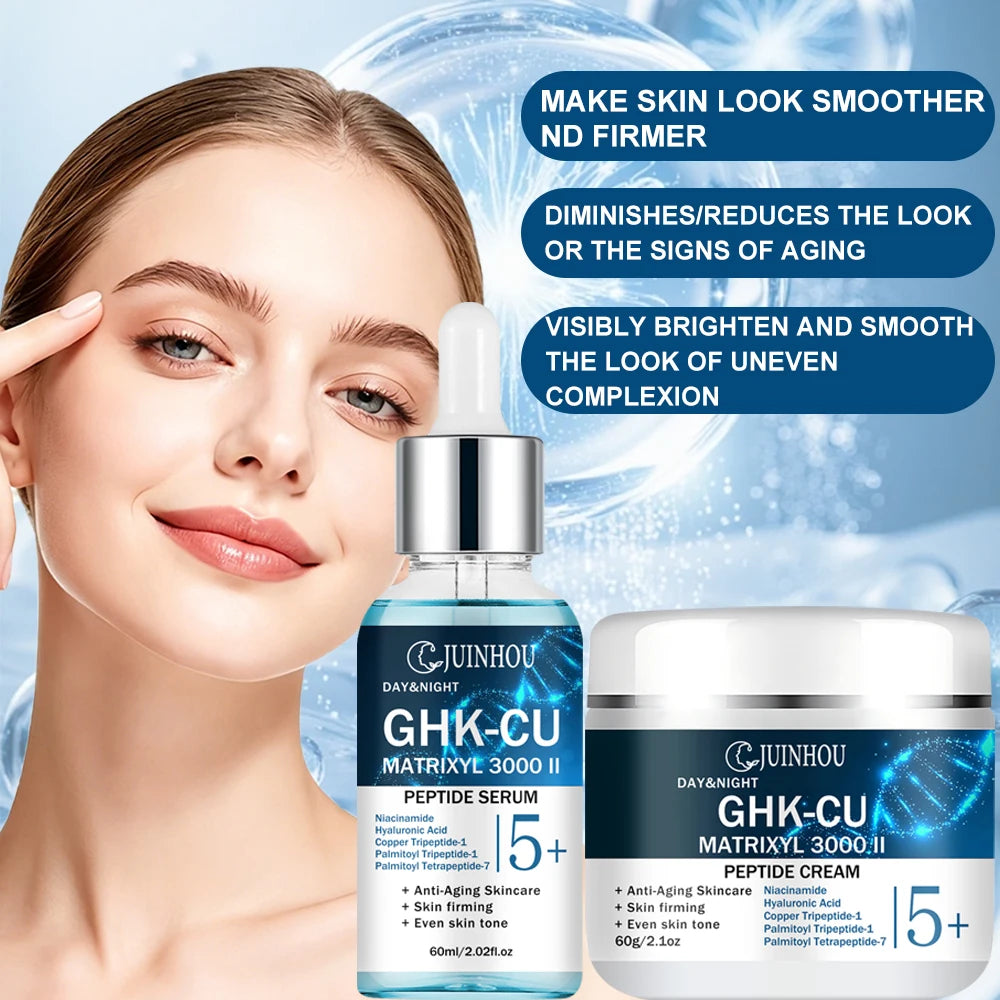 JUINHOU Face Serum Cream Set with Peptide Multi Peptide Improve Skin Deep Hydrating Smooth Rough Skin Day Night Skincare Kit