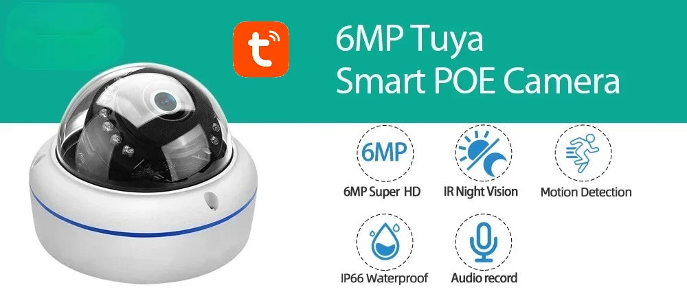 Smart life 6MP POE IP Dome Security Camera Metal outdoor indoor home Ceiling Camera Video Surveillance Audio Record CCTV Cam