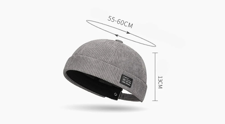 Autumn and winter corduroy brimless casual hat, personalized yuppie hat, men's and women's striped velvet melon skin hat