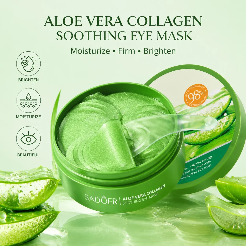 Aloe Vera Collagen Eye Mask 60Pcs Soothing Moisturizing Firming Eye Patches Hydrating Eye Skin Care for Puffy Eyes Dark Circles
