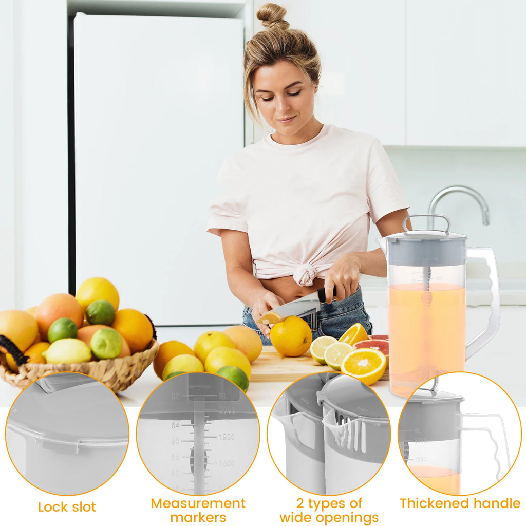 Mixing Pitcher for Drinks 2000ml Mixing Water Pitcher with Lid Wide Mouth Juice Mixing Container with Plastic Blades and Mixer