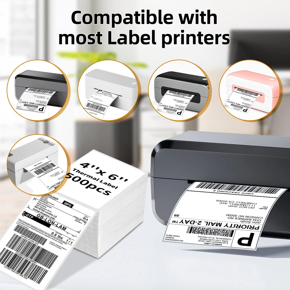 4x6 Inch Direct Thermal Labels 100/200/500 Sheets Self-Adhesive Thermal Shipping Label Paper For Business DHL Express Waybill