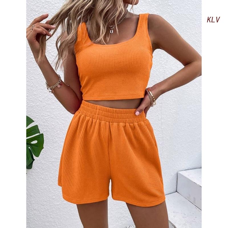 Women Tracksuit Set 2 Piece Two Piece Outfits For Women Sexy Shorts Set Ribbed  Top And Shorts Set Lounge Set