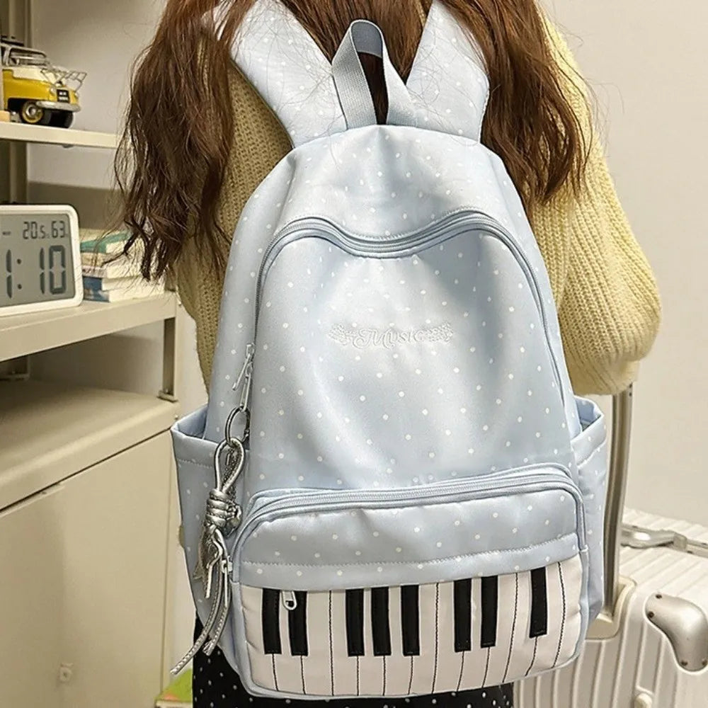 New Large Capacity Polka Dot Backpack Lightweight Multifunctional Piano Key Backpack Black Piano Mochilas for Women