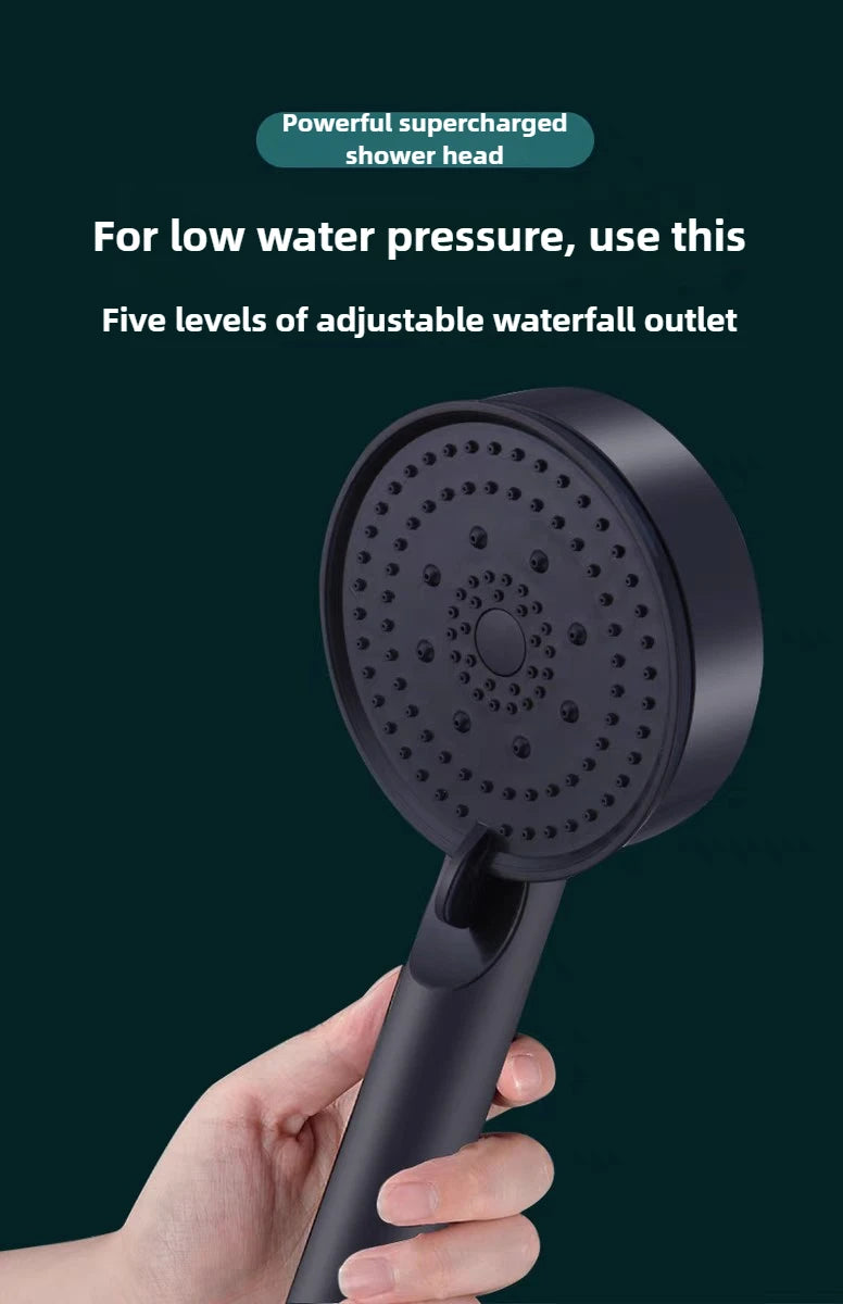 Black 5 Modes Shower Head Adjustable High Pressure Water Saving Shower Head Water Massage Shower Head Bathroom Accessories