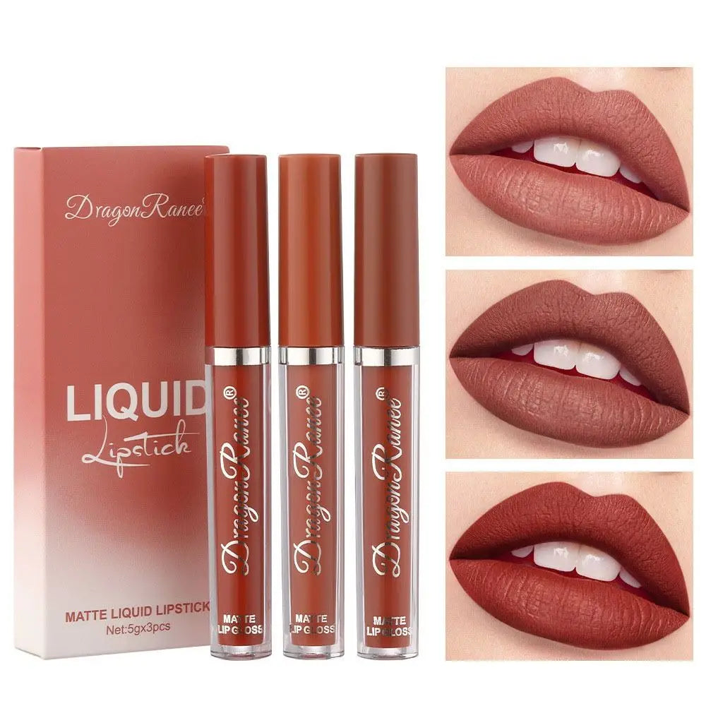 3pcs High Quality Waterproof Daily Style Lip Gloss Velvet Lip Glaze Matte Gloss Lipsticks Womens Lipstick