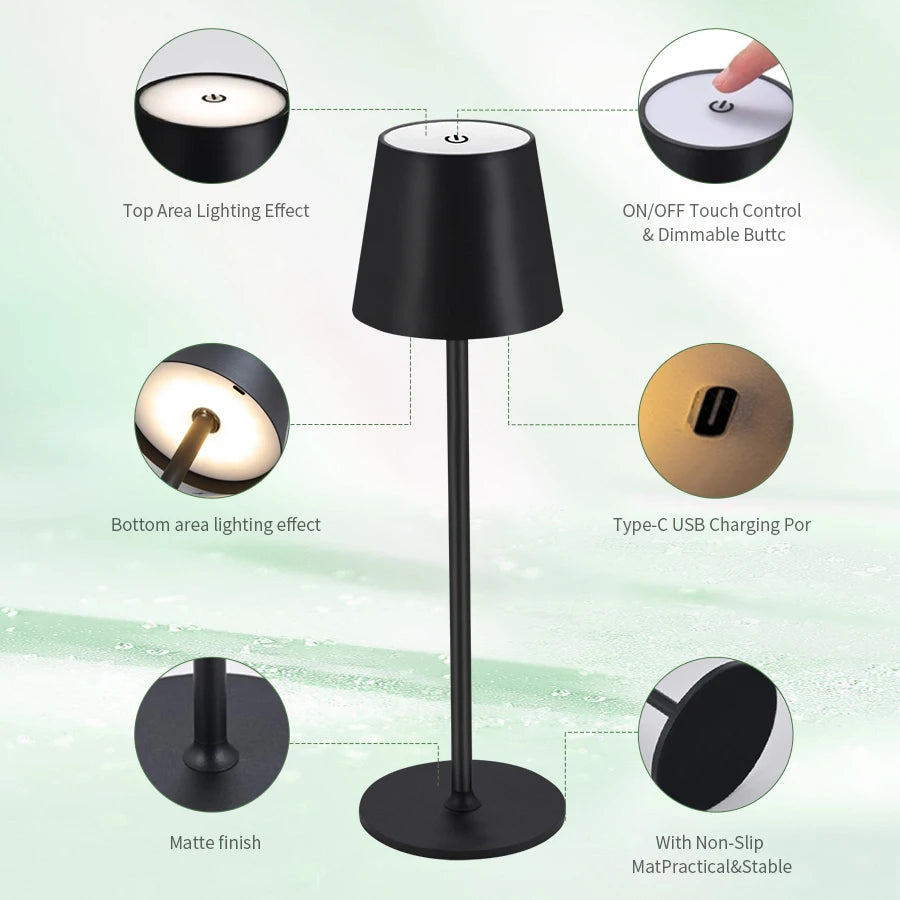LED Desk Lamp Usb Rechargeable Table Lamp Bar Restaurant Ambiance Wireless Touch Lamps 3Levels Dimmable Waterproof Led Lights