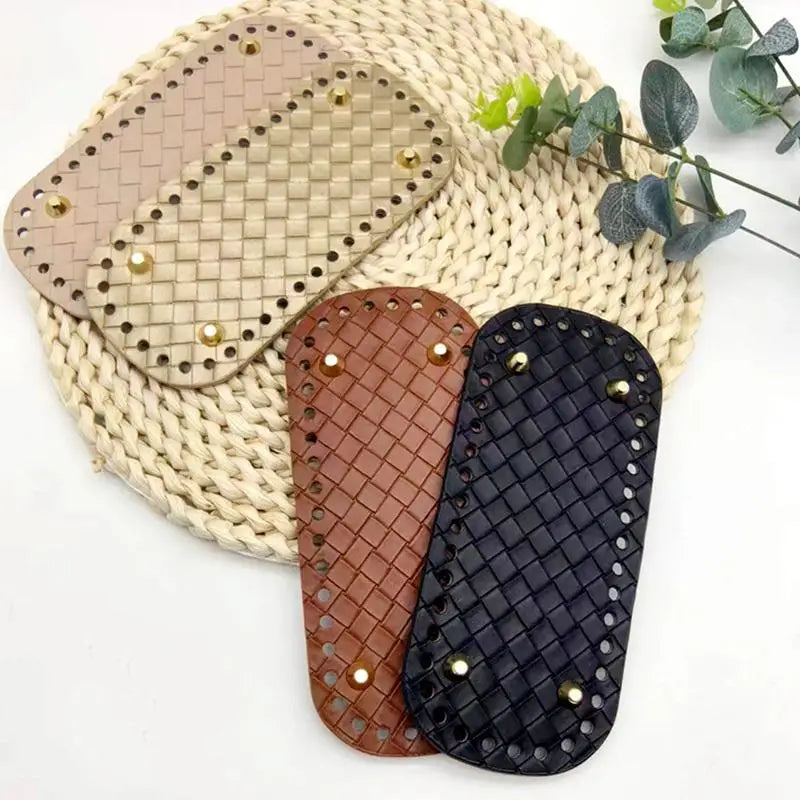 Handmade Leather Bag Bottom 18x8cm Woven Pattern DIY Accessories for Knitting Crochet Purse Making