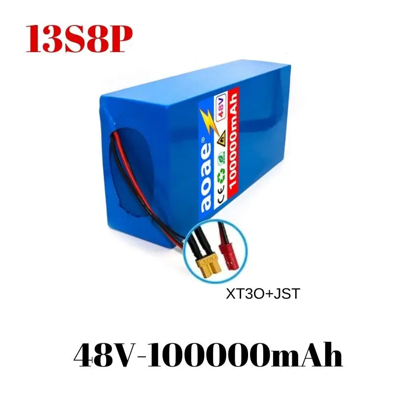 48V 13s8p Lithium-Ion Battery Pack 100000mAh 2000W Electric Battery for Electric Scooters Mountain Built-In 50A BMS Charger