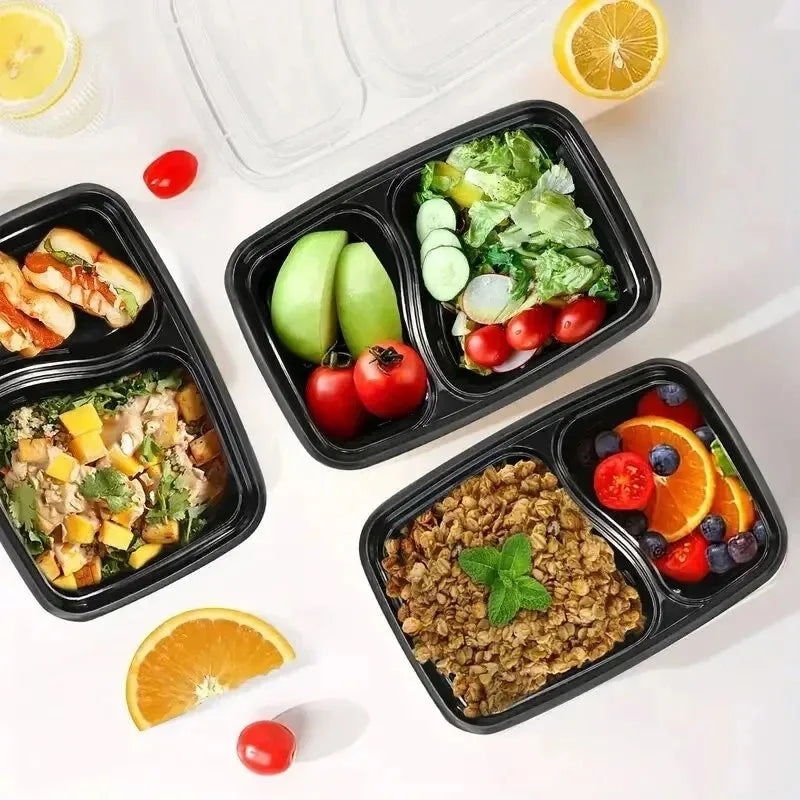 Disposable Food Boxes Compartments with Lids Portable Plastic Lunch Boxes Kitchen Refrigerator Fruit Takeaway Food Containers