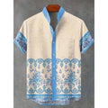 Men's Short Sleeve Printed Shirt Fashion Urban Style Polyester Fabric Loose Fit Casual Wear Turn-down Collar Classic Design