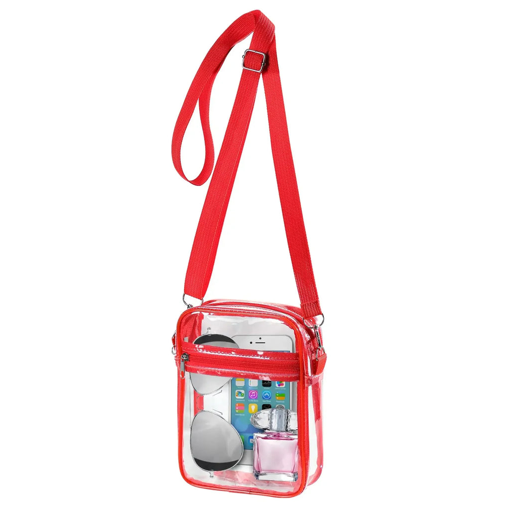 Women Clear Shoulder Bag Stadium Approved PVC Concert Transparent Purse Simple Crossbody Bag With Front Pocket Casual Handbag