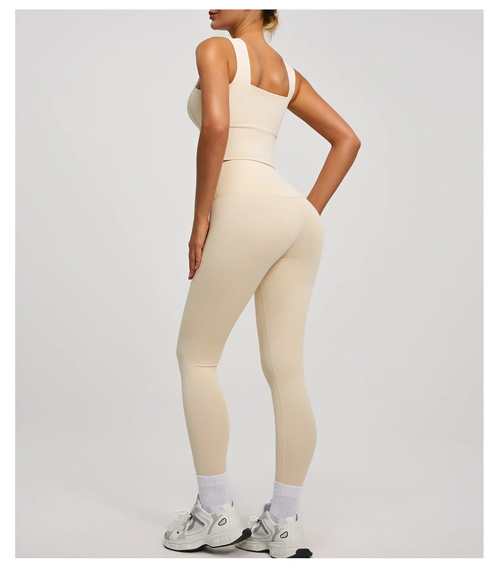 Solid Color Bra, Trousers, Yoga Suit, Tight and Thin, Nude Running Sports and Fitness Clothes