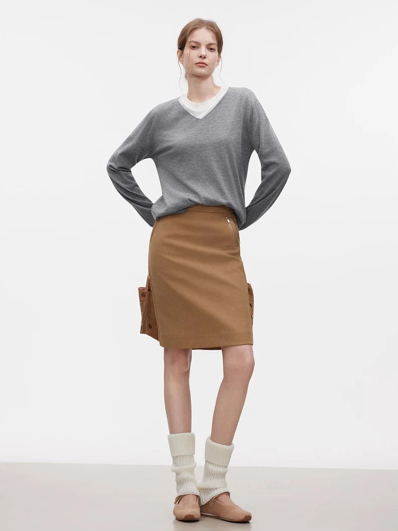 SuyaDream, Women Wool Pullovers, 5%Cashmere 92%Wool, Soft Cozy Sweaters, 2025 Fall Winter Basic Solid Knit Top