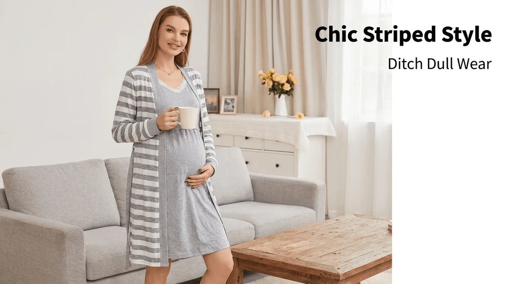 2-piece set, pregnant women, nursing long-sleeved pajamas set, autumn and winter loungewear, nursing nightgown, maternity clothes.
