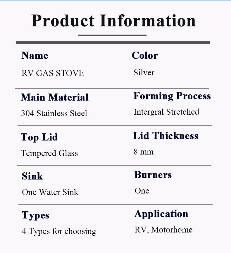 SY-600R/L Stainless Steel RV Gas Stove Tempered Glass Lid Motorhome Gas Stove Trailer Gas Stove
