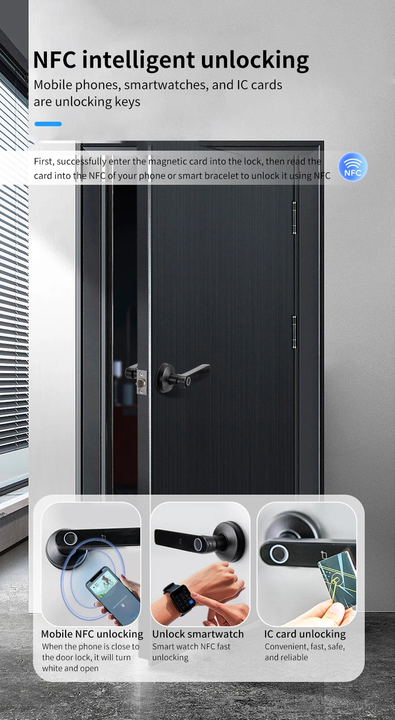 M5 Tuya BLE Fingerprint Door Lock Smart Digital Electronic Lock with Password/Key/IC Card(Optional)/ Smartlife/ Tuya APP Unlock