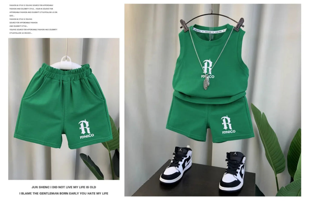 Children's Summer Clothing Set 2026 New Fashionable Boys and Babies Sleeveless T-shirt Shorts 2-Piece Girls' Casual Sports Set