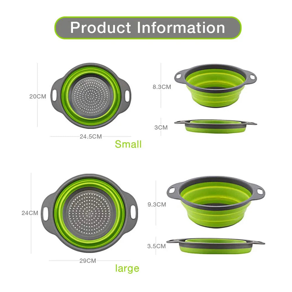 Silicone Vegetable and Fruit Cleaning and Drainage Basket  Cleaning Basket 1PCS Folding Water Filter Net Kitchen Gadgets