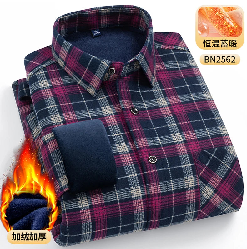 Men's Warm Long-Sleeved Shirt with Double-Sided Fleece, Winter Casual, Cold-Resistant, Street Fashion, Comfortable and Versatile