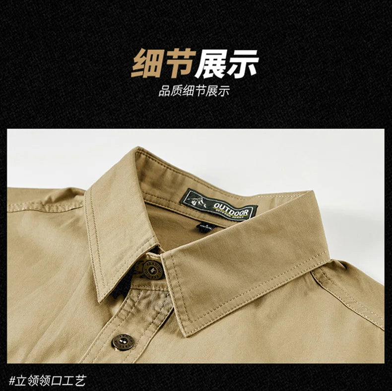 Business Military Shirts Men Tactics Long Sleeve Spring Autumn 100% Cotton Vintage Multi-pocket Cargo Shirts Menswear Clothing