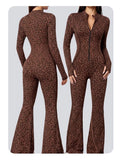 Sexy Hip-wrapped Yoga Suit Spice Deep V-neck Zipper Fashion Leopard Print Slim-fit One-piece Fitness Yoga Pants Summer 2026