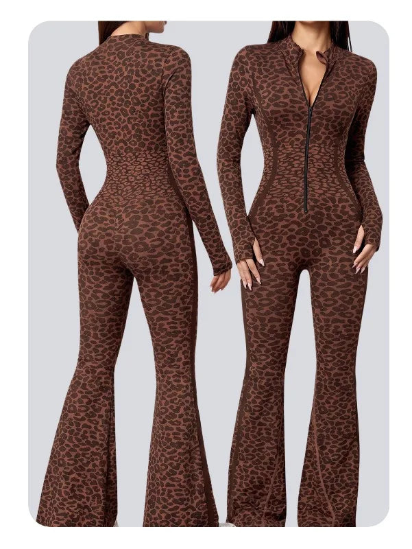 Sexy Hip-wrapped Yoga Suit Spice Deep V-neck Zipper Fashion Leopard Print Slim-fit One-piece Fitness Yoga Pants Summer 2026