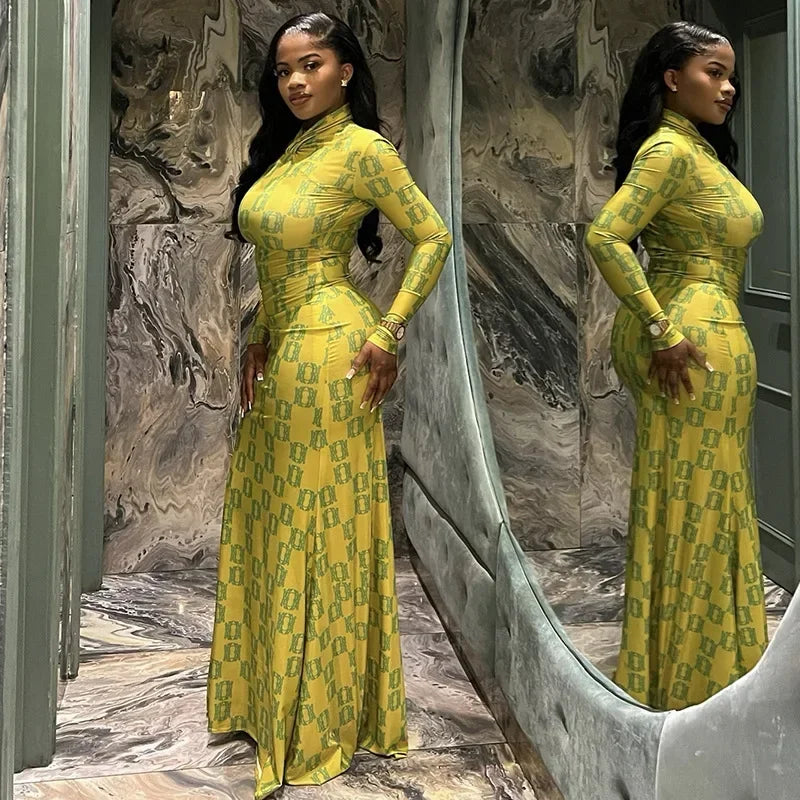Fashionable Long Sleeve Slim Fit Print Wrap Bodycon Dress Spring Summer New Arrival Women's Clothing Cross-Border Style