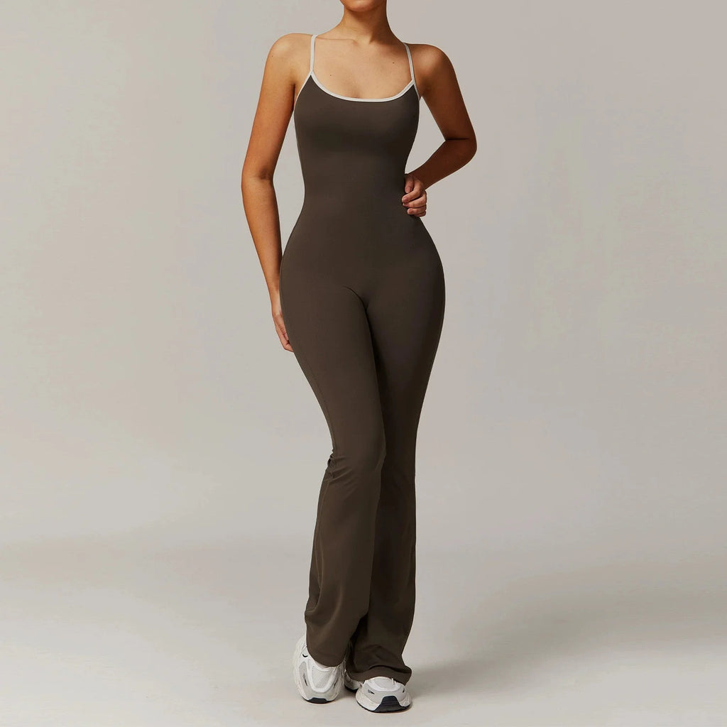 DLT3013 Back Adjustable Shoulder Strap Cross Slim Wide-Leg Yoga Dance Jumpsuit With Chest Pad Women Sports Fitness Jumpsuits