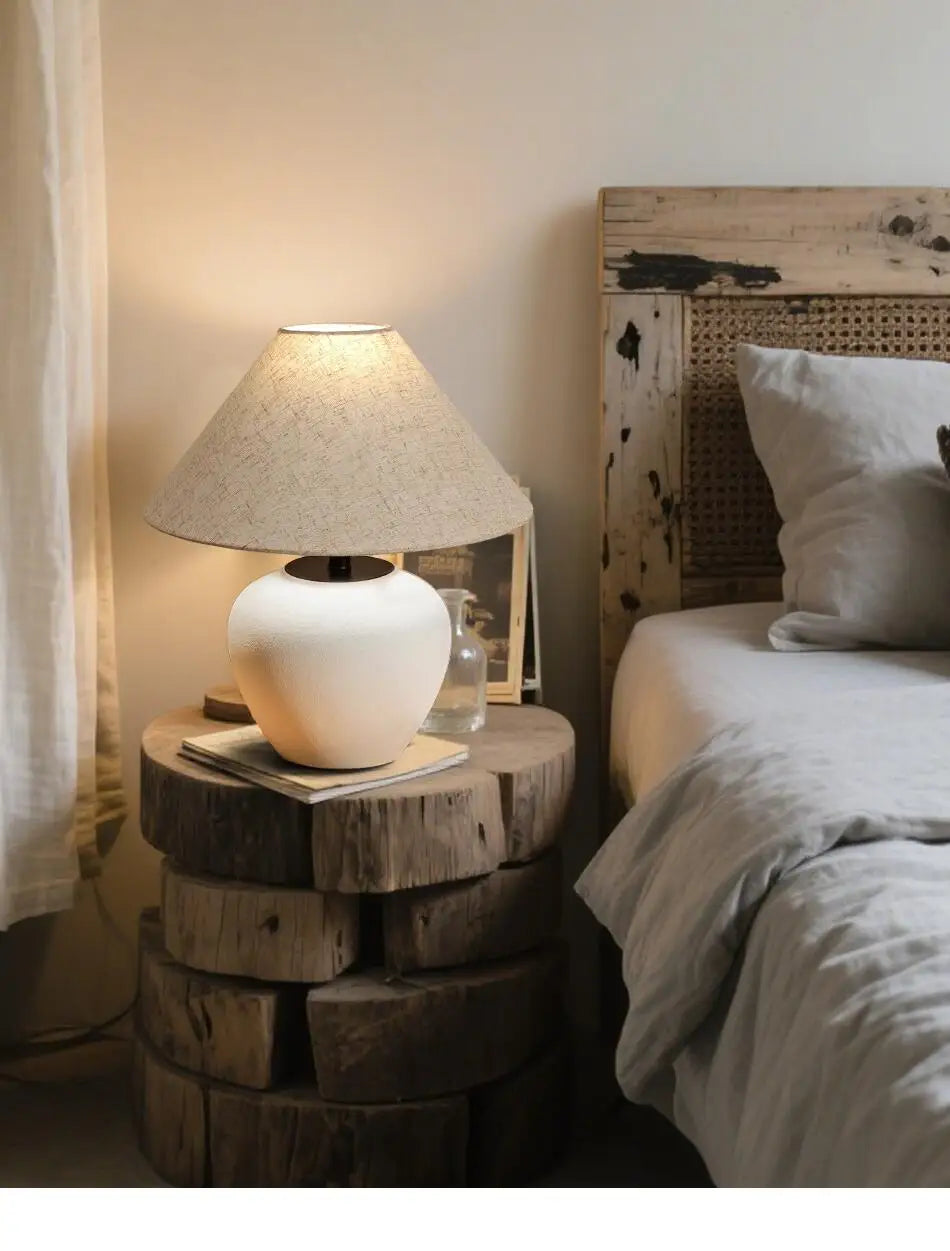Ceramic Desk Lamp Wabi Sabi Style Mushroom Lamp Retro Bedside Decoration Table Lamp Bedroom Study Decoration Light Fixture