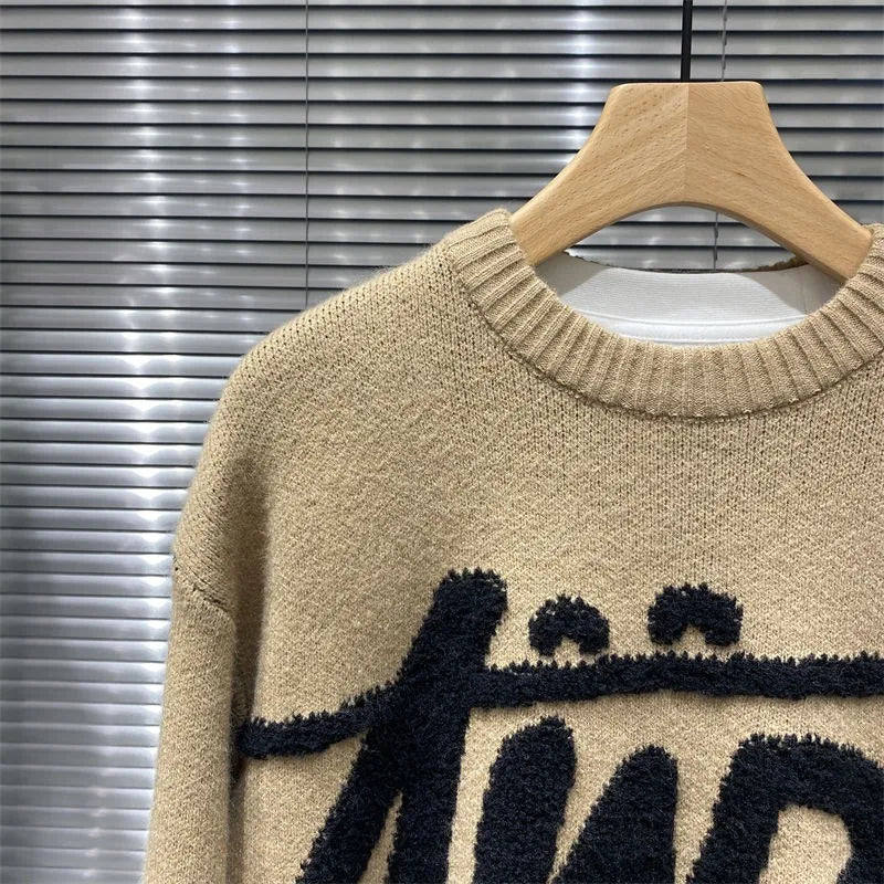 2025 Autumn And Winter New Round Neck Pullover Sweater Fashion Brand Letter Jacquard Men Sweater Loose Casual Couple Sweater