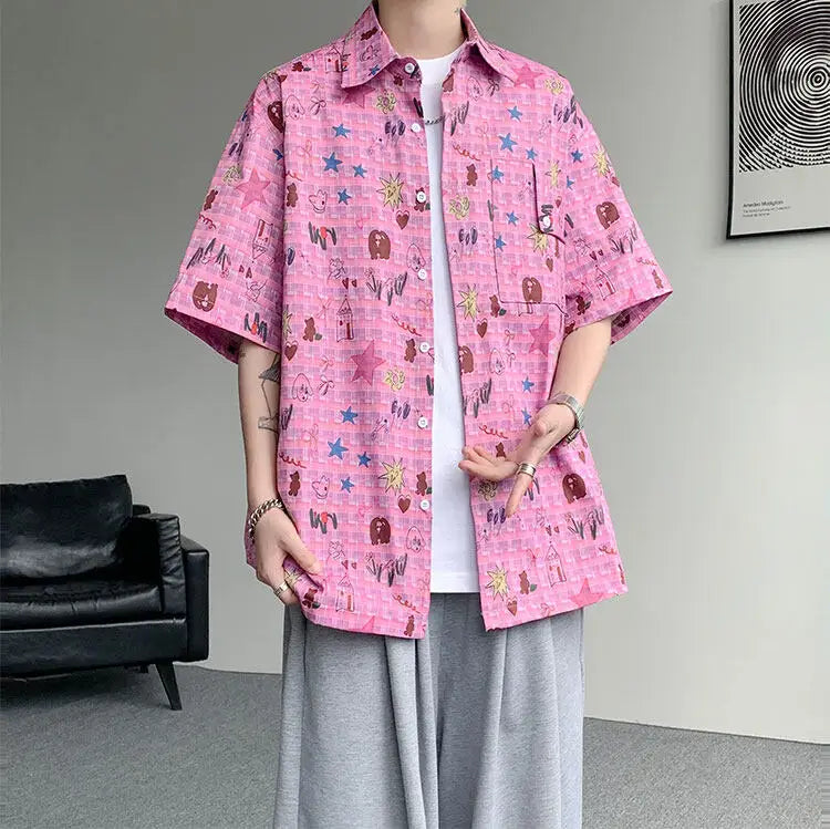 LEGIBLE Spring Summer Solid Shirts Men Casual Oversized Three Quarter Shirts Male Loose Fit Shirt for Man