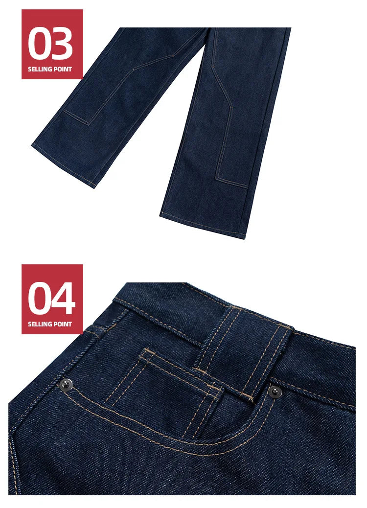 MIJKO High Street Cleanfit Drak Blue Jeans for Men and Women Straight Vintage Casual Denim Trousers ZJ080