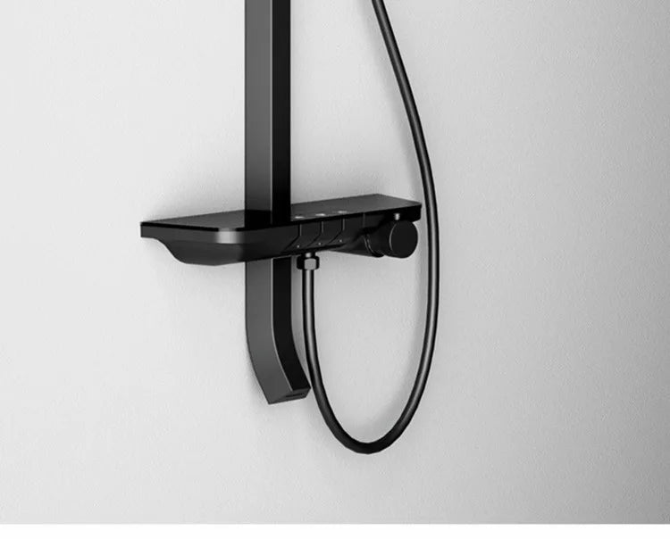 Modern Luxury Wall Mounted Showers Panel Shower Set with Shelves Smart Thermostatic Valve Shower System Set for Hotel Bathroom