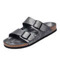 Summer Men Women Cork Slippers Clogs Microfiber Leather Slides Casual Slip On Sandal Double Buckle
