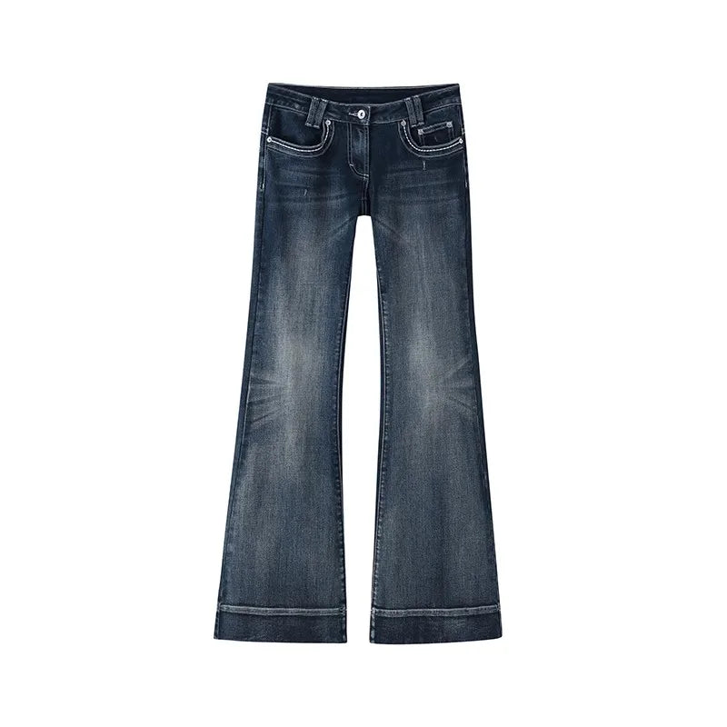 y2k Vintage Women Jeans Low Waist Zipper Button Solid Trousers with Pockets Aesthetic Streetwear Washed Jeans