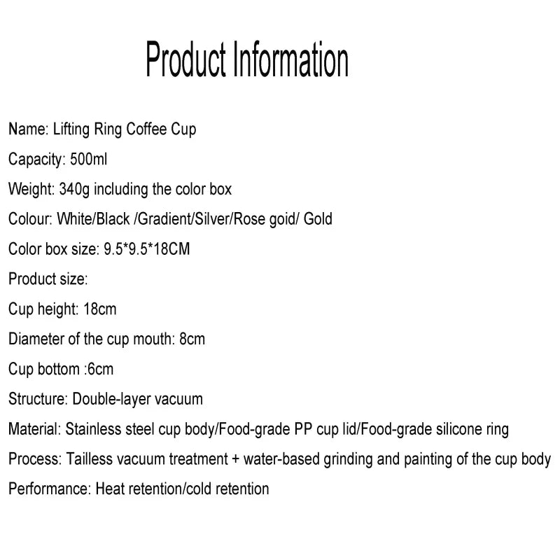 New American Simple Coffee Cup Portable Office Large-capacity Double-layer Vacuum Thermos Cup with Rope Seamless Lined Mug
