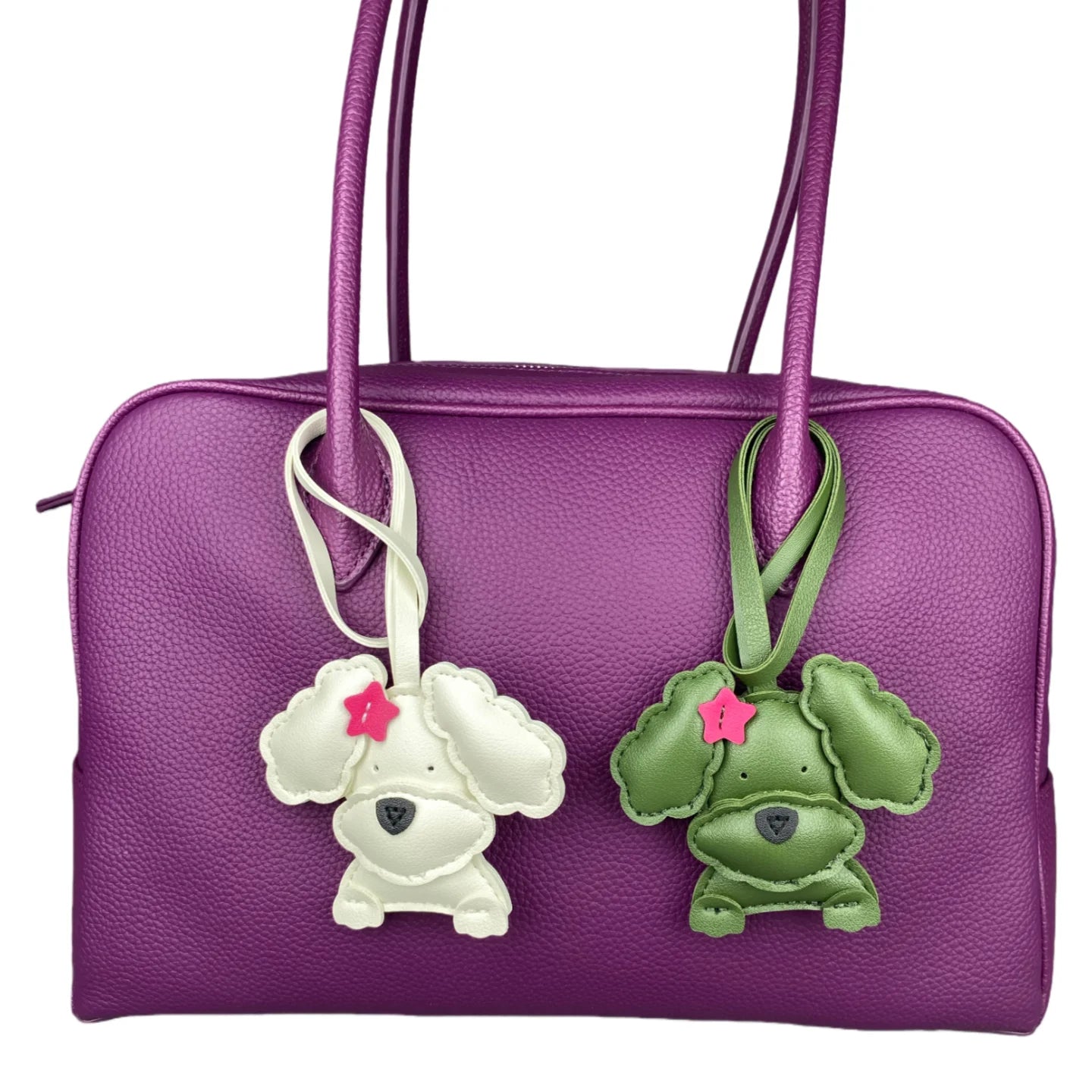 3D Plush Stuffed Poodle Dog Bag Charm - Crafted from Sturdy PU Leather with a Star Hair Clip, Well-Stitched & Fully Filled, Gift