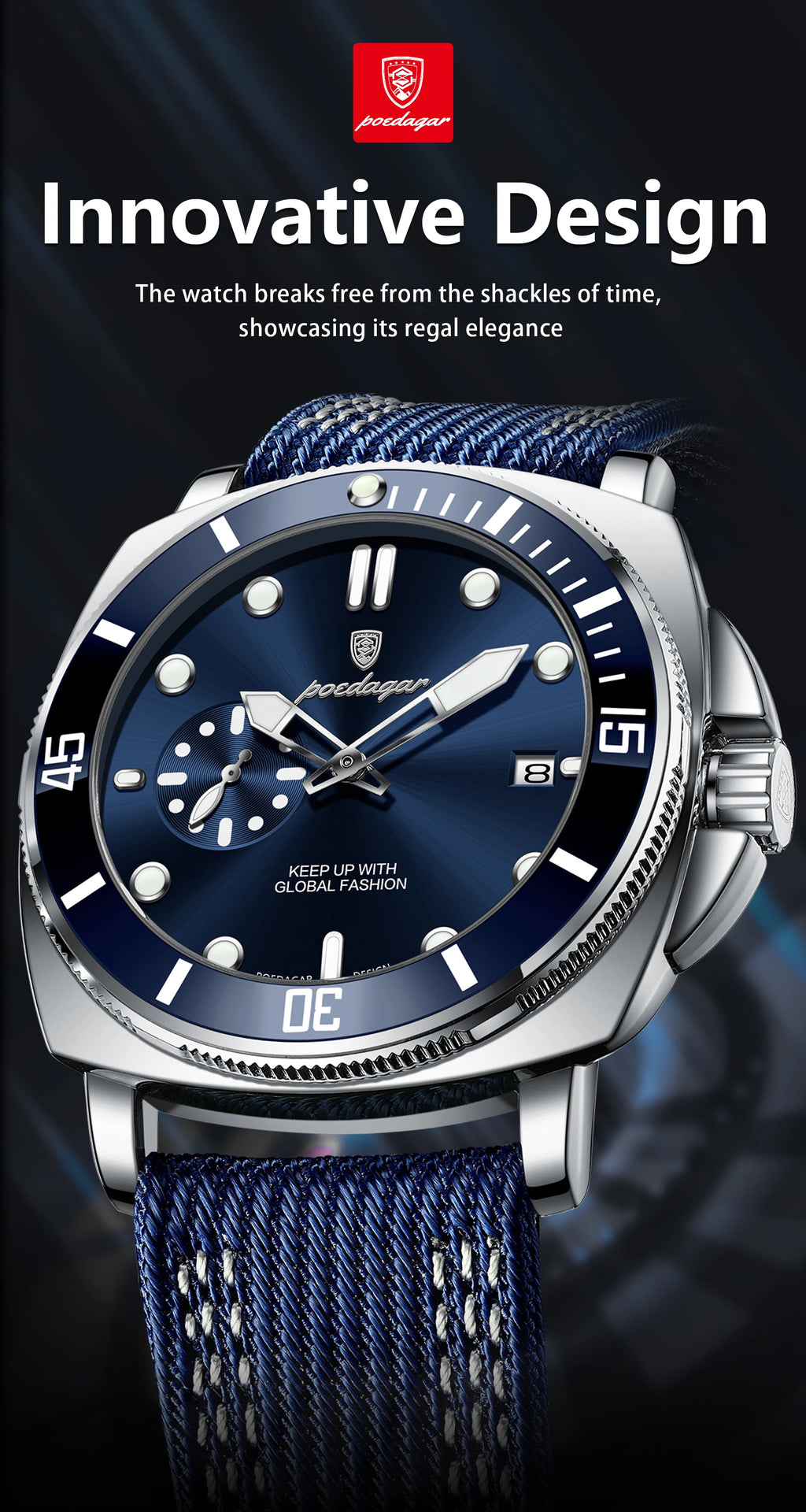 POEDAGAR Sport Military Men Clock Waterproof Luminous Date Top Luxury Watch For Man Nylon Leather Quartz Men's Watches Reloj+Box