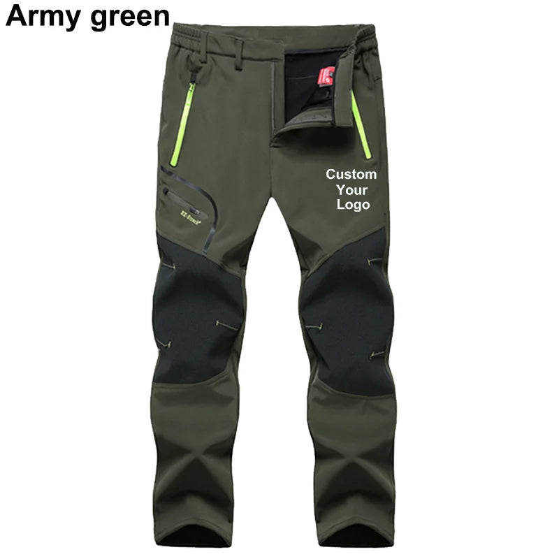 New Men's Customize Your Logo Winter Outdoor Hiking Trousers Camping Climbing Fishing Skiing Trekking Softshell Warm Pants