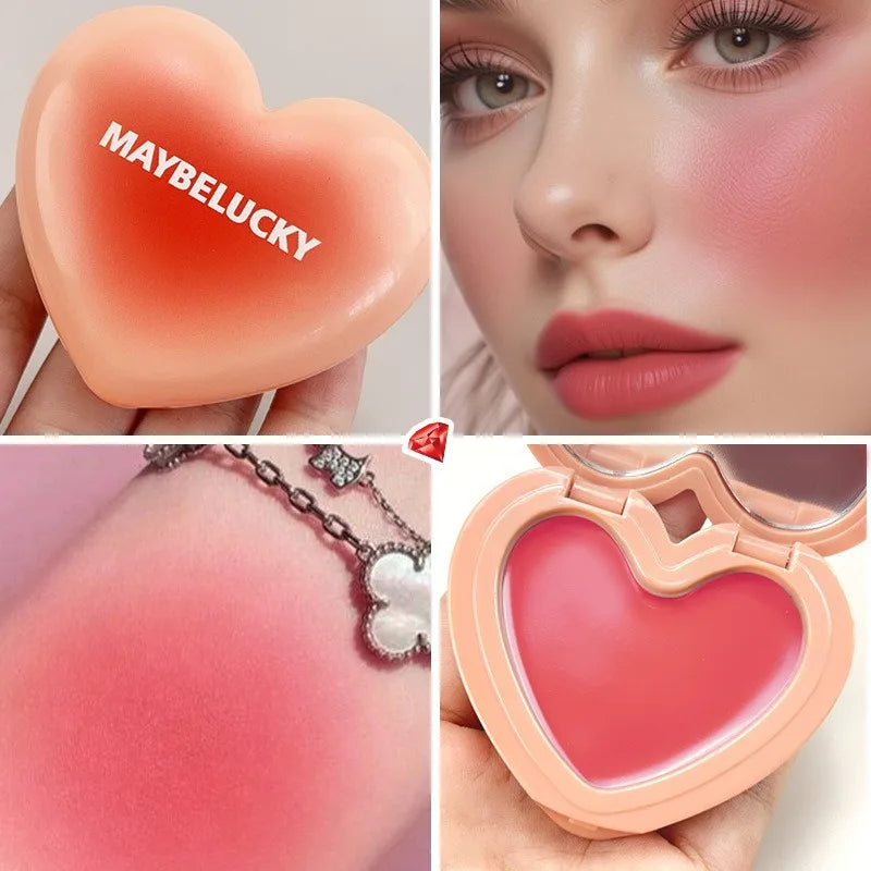 3-in-1 Smooth Blush Cream Heart-Shaped Waterproof Long-lasting Matte Finish Easy to Wear Natural Color Lip Cheek Eye Makeup