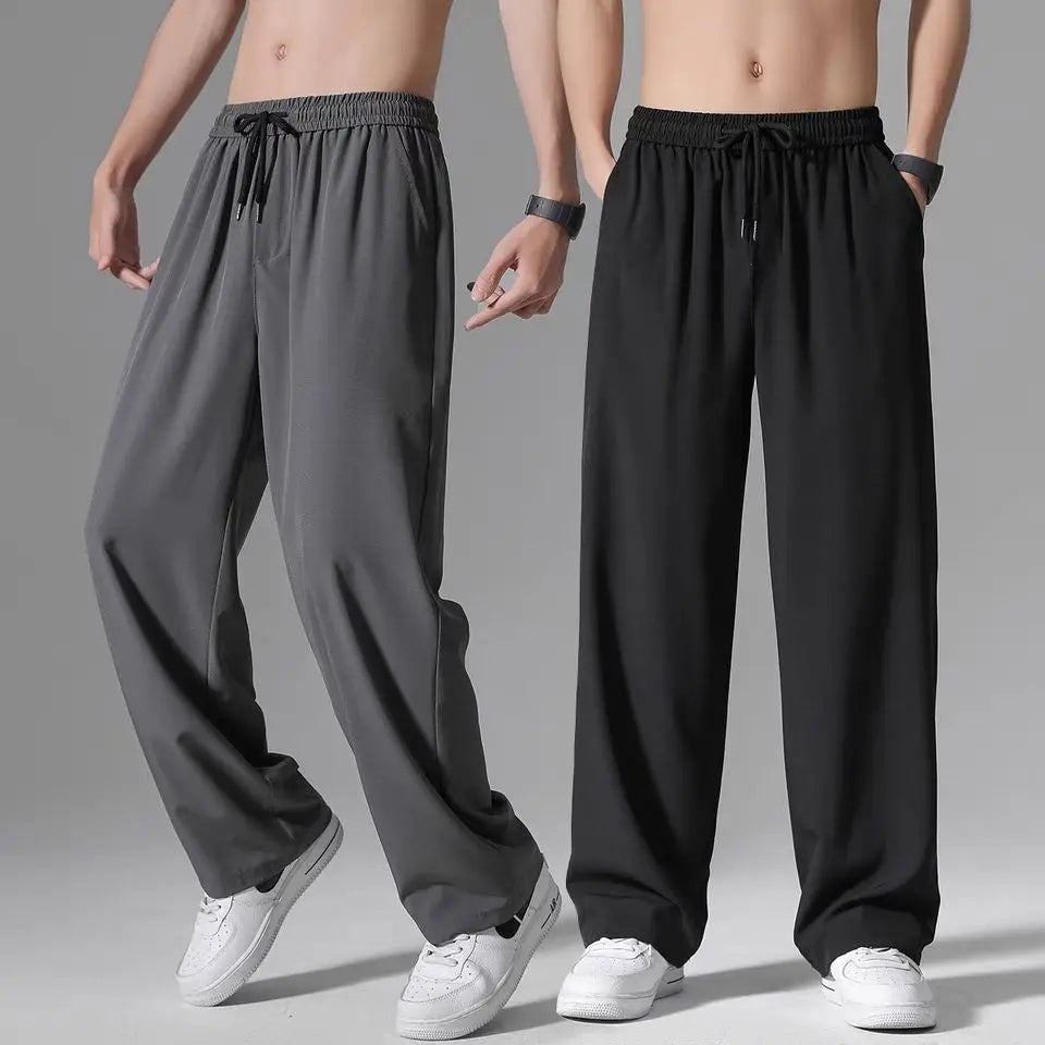 Ice Silk Pants Men's Summer Trousers Men's Trend Loose Straight Thin Casual Pants All-match Breathable Sports Pants Men